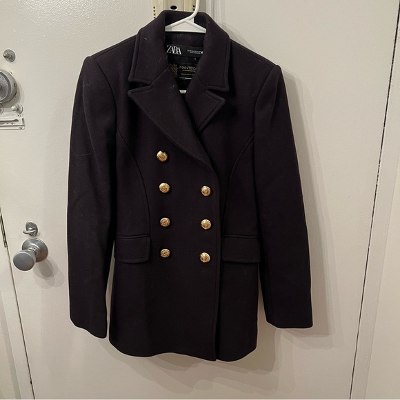 Zara Black Double-Breasted Coat - Picture 1 of 8